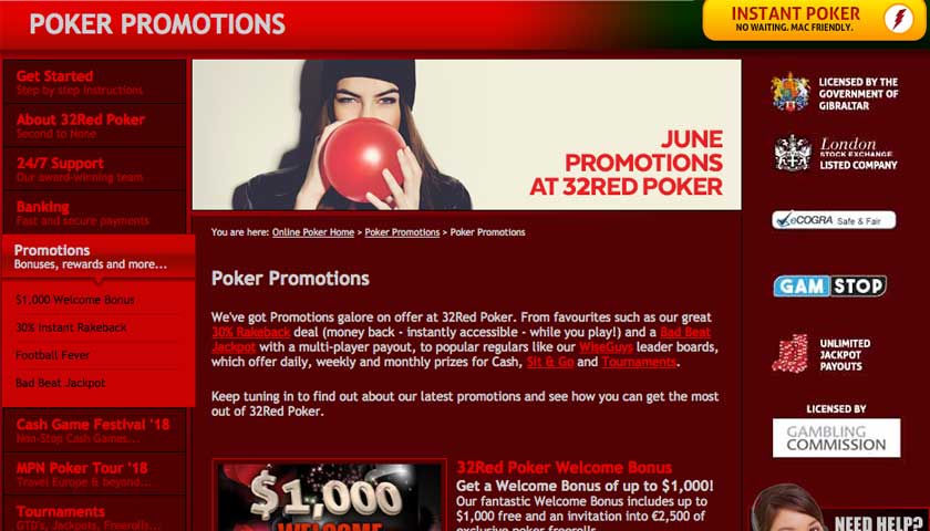 32Red Poker promotions