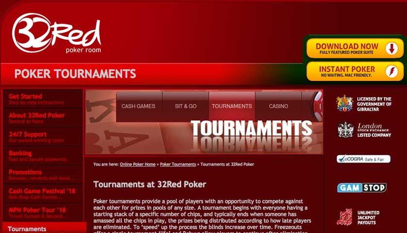 32Red Poker tournaments