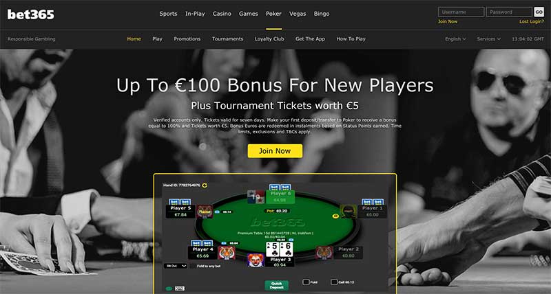 Bet365 poker screenshot