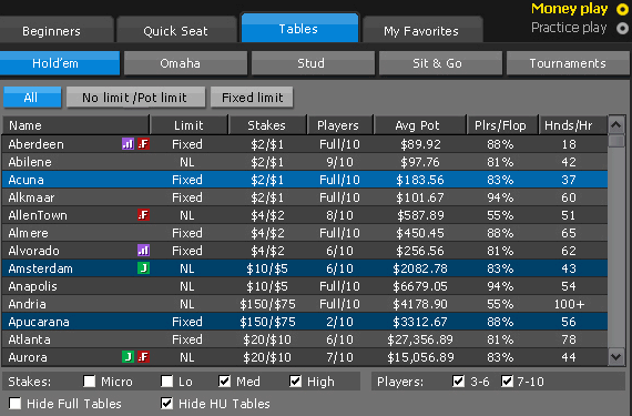 online poker lobby