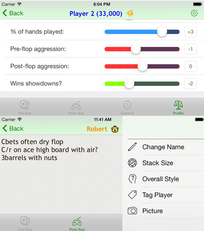 Poker Notes Live iOS screenshots